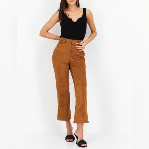 BCBG High-Waisted Faux Suede Pants in Rust Size L - Picture 1 of 15